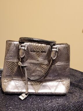 Michael Kors Metallic Silver Patchwork Satchel